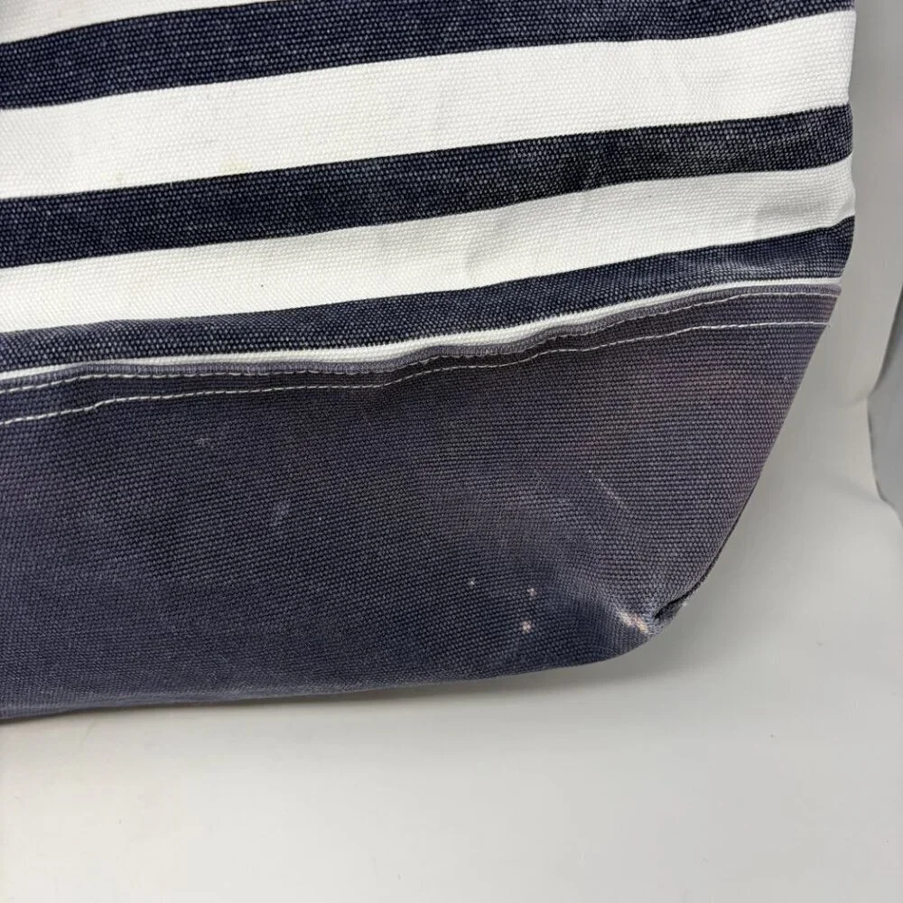 Pottery Barn Kids tote bag large blue white stripe preppy P pink monogram cotton